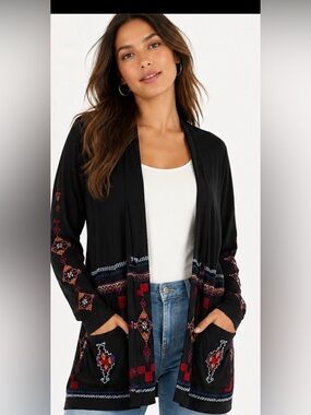 Caite X Athleta Open Cardigan XL Boho Embroidered Long Sleeves